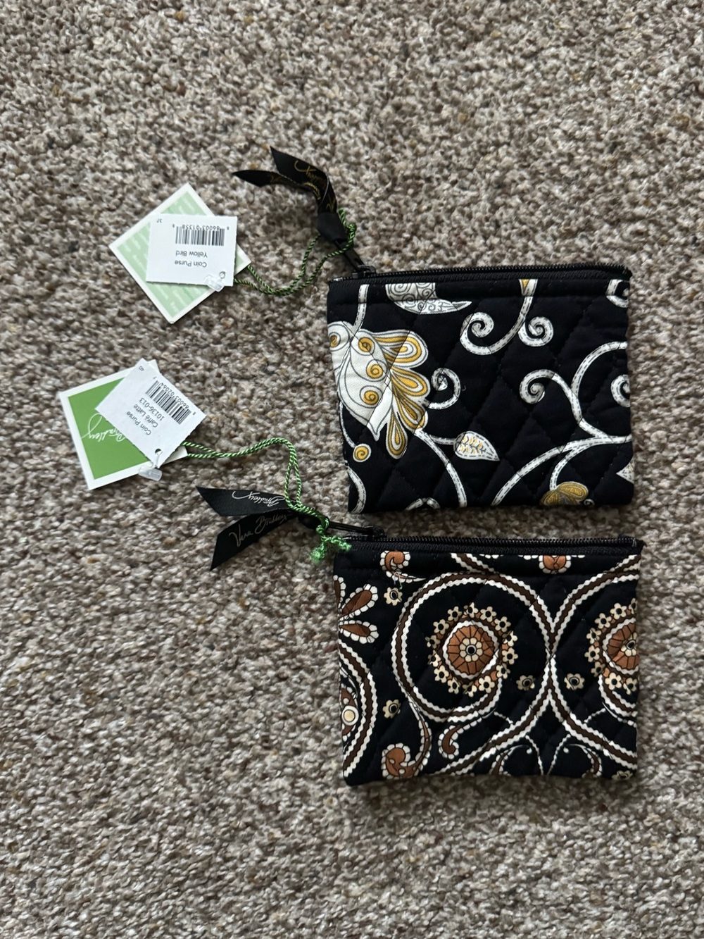 NWT Vera Bradley Quilted Coin Purse Duo — Yellow Bird & Caffe Latte